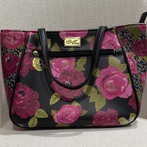Betsey Johnson Black and Pink Floral Satchel